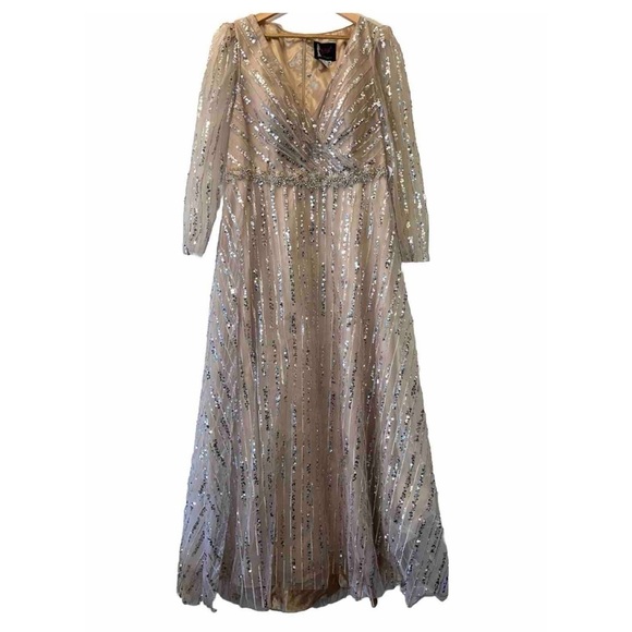 MAC DUGGAL 67859 dress maxi tan nude plus size 16 sequin wedding formal long NWT - Picture 4 of 15